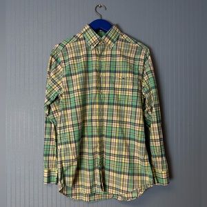 Vineyard Vines Mens Slim Fit Trucker Button Down Plaid with Blue, Green & Yellow